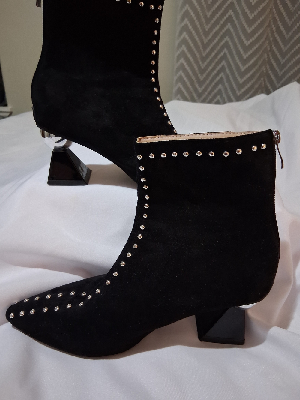 SHEIN Black Studded Suede Ankle Booties